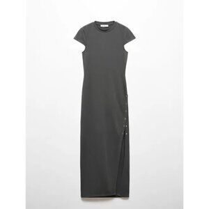 Mango Short-Sleeve Side-Slit Midi Tube Dress in Charcoal Size 4